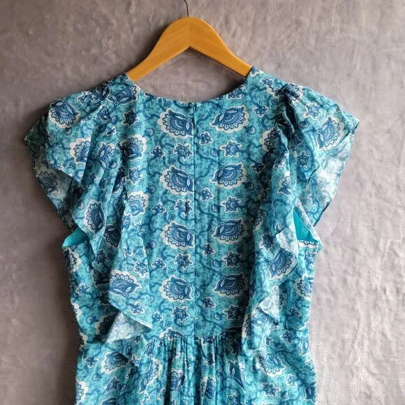 RHODE Aqua Lotus Tasha Midi Dress Size 4 Floral Print Flutter Cap Sleeve Ruffle - Picture 6 of 16